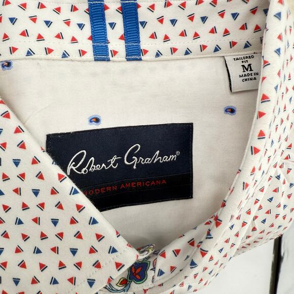 Robert Graham Woven Button Front Long Sleeve Shirt, White Patriotic Watermelon M - Picture 3 of 8